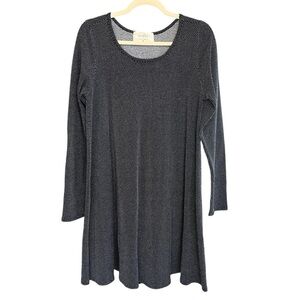 Puella California Anthropologie Long Sleeve Swing Dress Black White Micro Dot